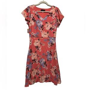 Simply Styled NWT Pink Coral Floral Long Modes Fit Flare Dress‎ Women’s Size 8